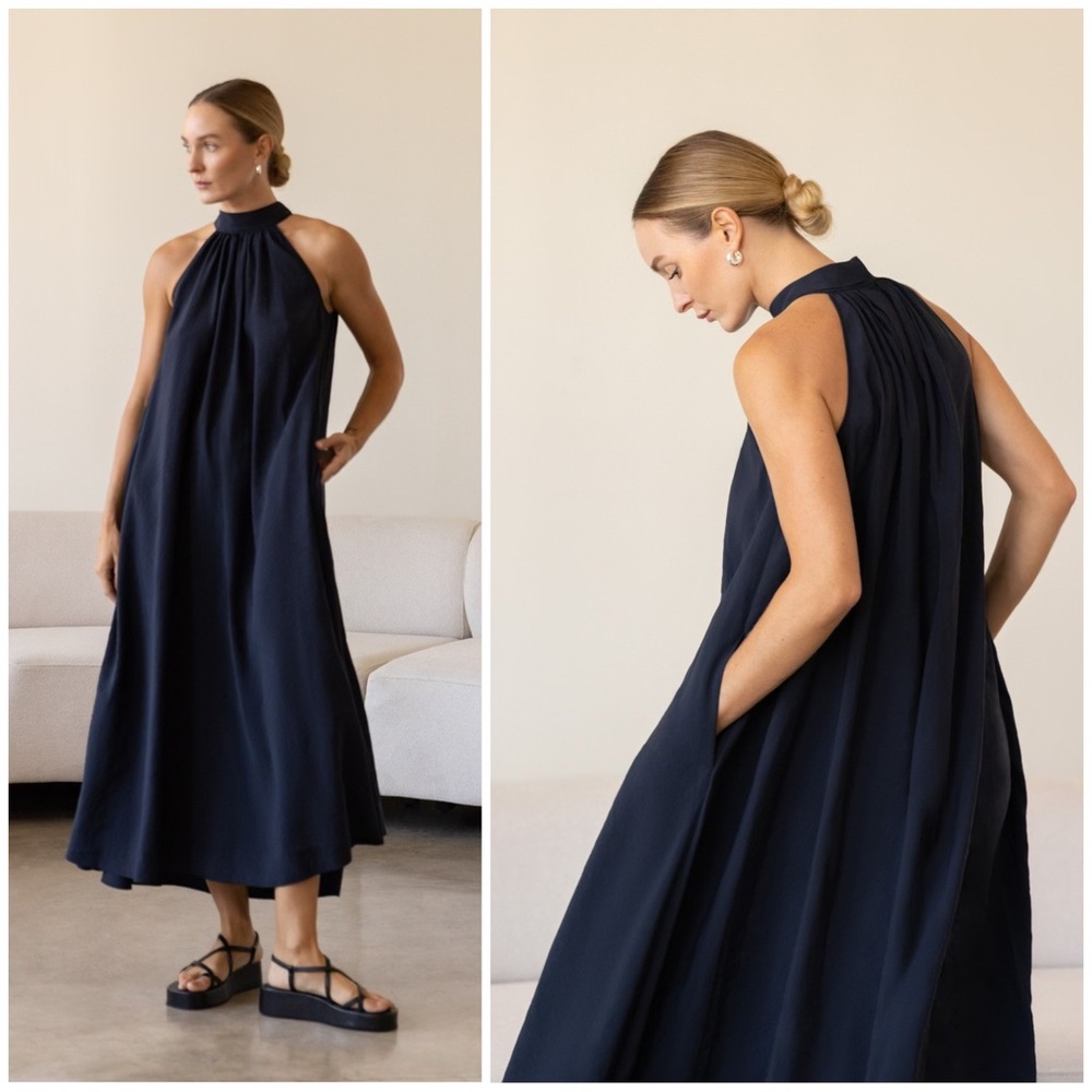 halterneck a-line maxi dress cos COS Gathered Halterneck Maxi Dress